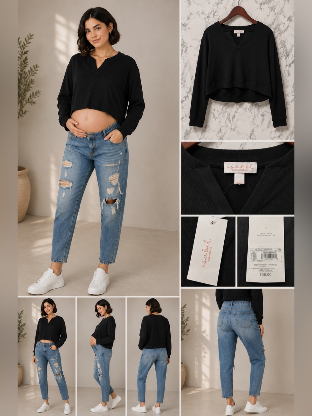 Isabel By Ingrid + Isabel V-Neck Crop Black Ribbed Sweater Top Size L